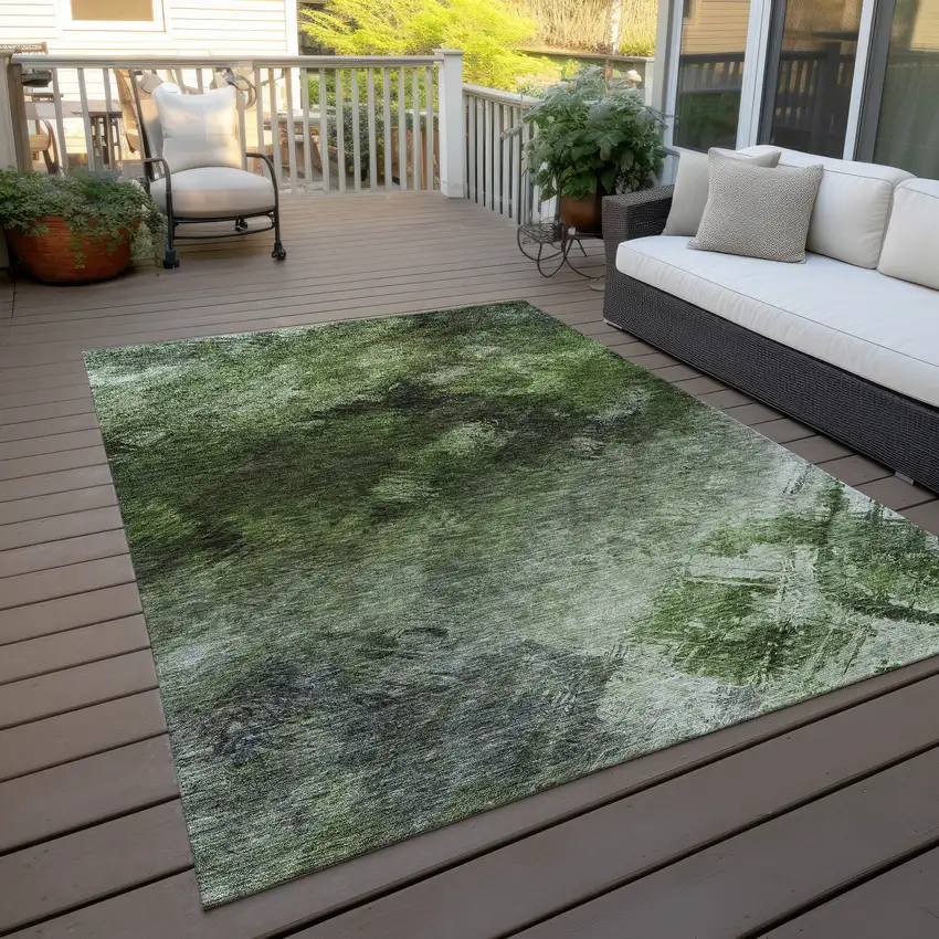 Green Abstract Washable Non Skid Indoor Outdoor Area Rug Photo 7