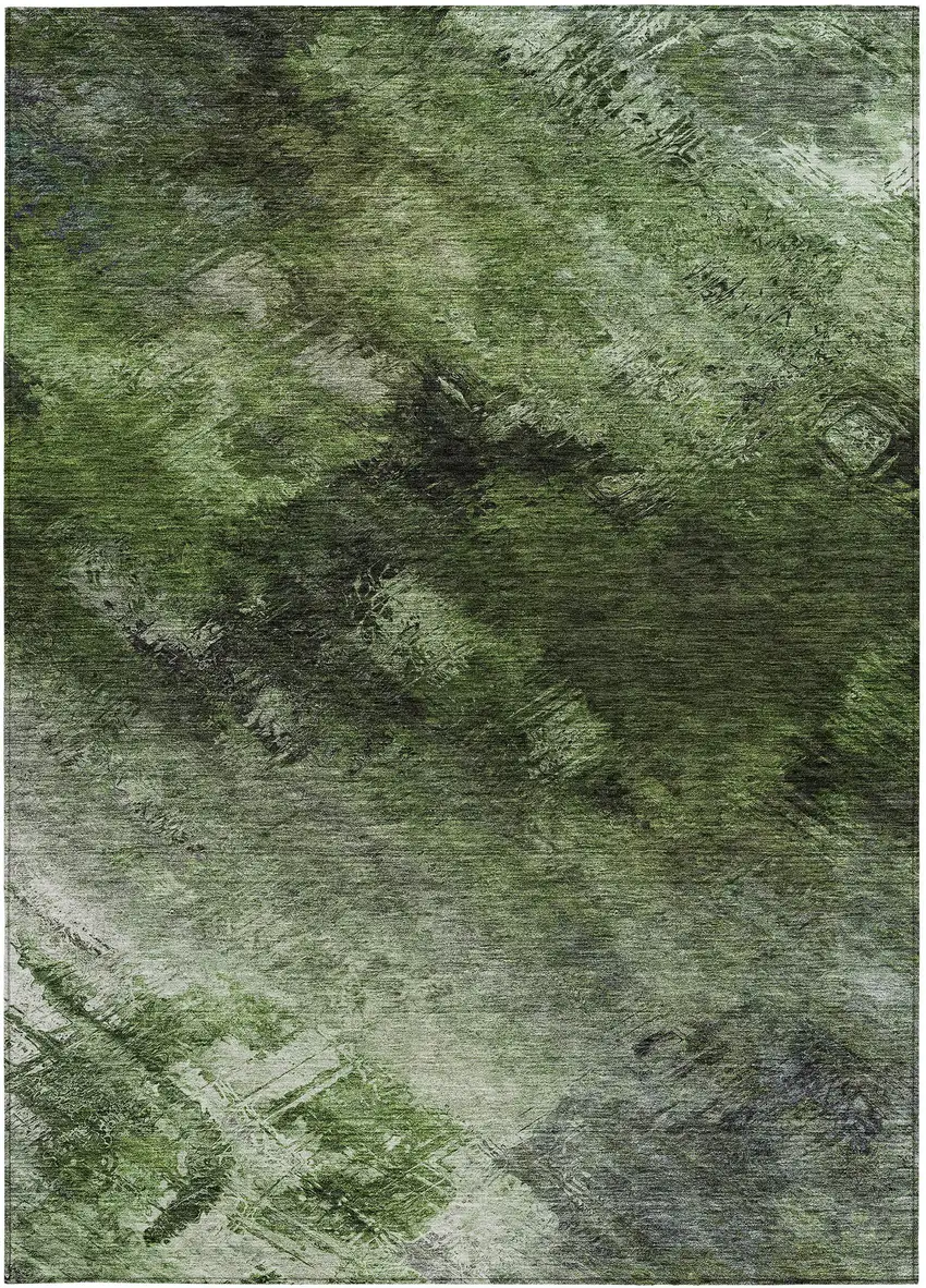 Green Abstract Washable Non Skid Indoor Outdoor Area Rug Photo 6