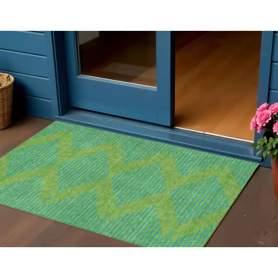 Green And Aqua Geometric Washable Indoor Outdoor Area Rug Photo 1