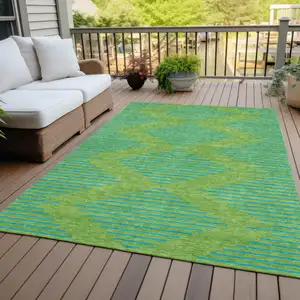 Photo of Green And Aqua Geometric Washable Indoor Outdoor Area Rug