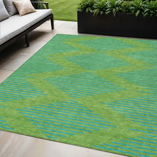 Green And Aqua Geometric Washable Indoor Outdoor Area Rug Photo 1