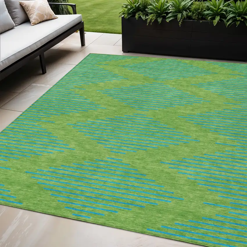 Green And Aqua Geometric Washable Indoor Outdoor Area Rug Photo 1