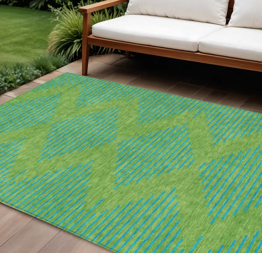 Green And Aqua Geometric Washable Indoor Outdoor Area Rug Photo 1