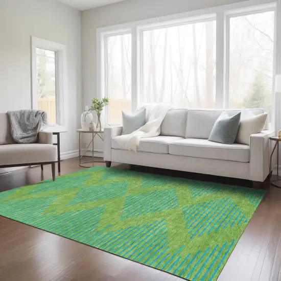 Green And Aqua Geometric Washable Indoor Outdoor Area Rug Photo 9