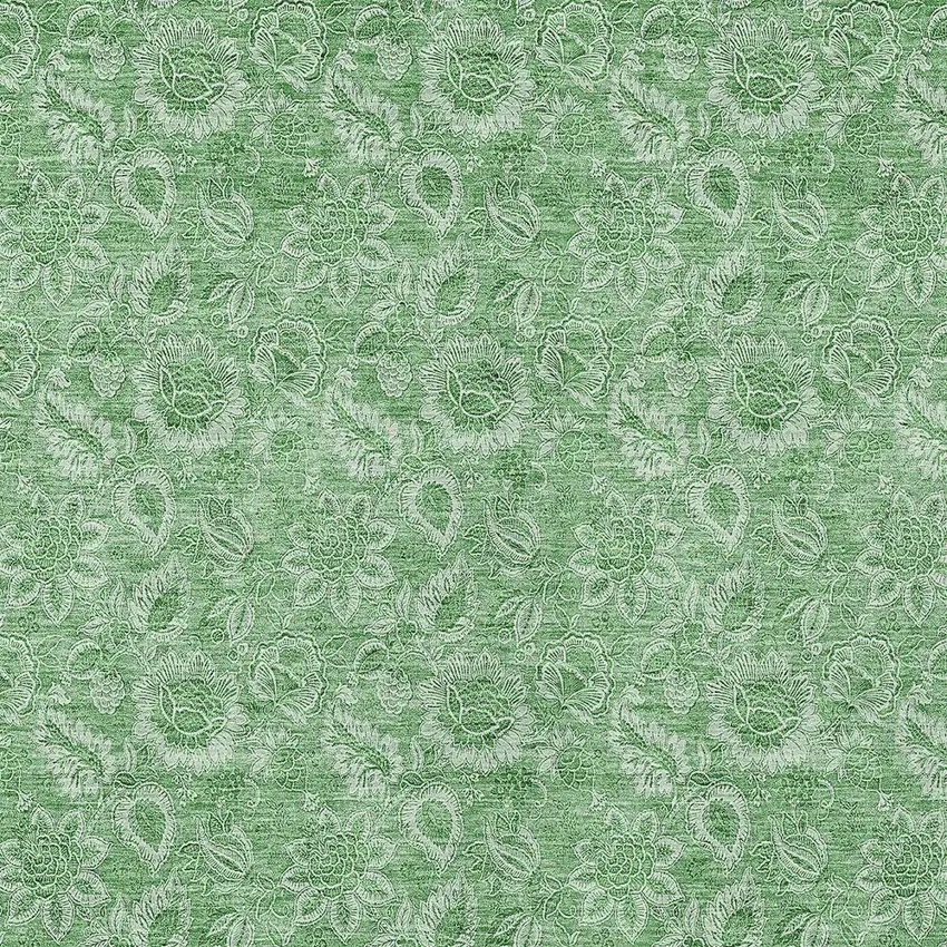 Green And Artichoke Green Floral Washable Indoor Outdoor Area Rug Photo 5