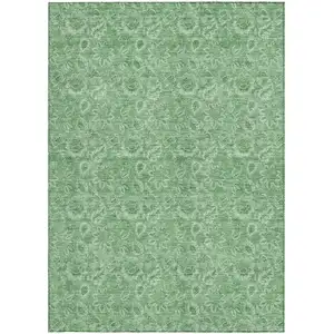 Photo of Green And Artichoke Green Floral Washable Indoor Outdoor Area Rug