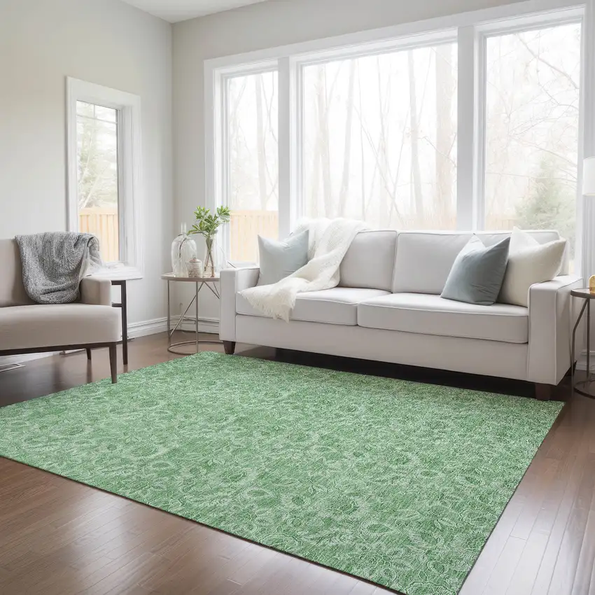Green And Artichoke Green Floral Washable Indoor Outdoor Area Rug Photo 9