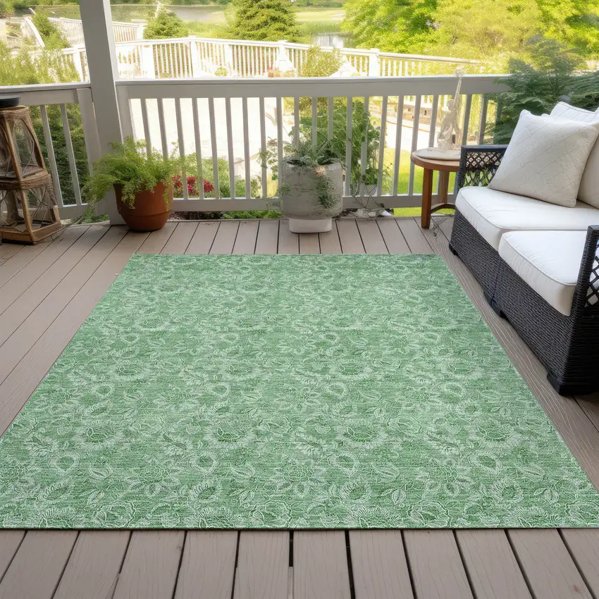 Green And Artichoke Green Floral Washable Indoor Outdoor Area Rug Photo 7