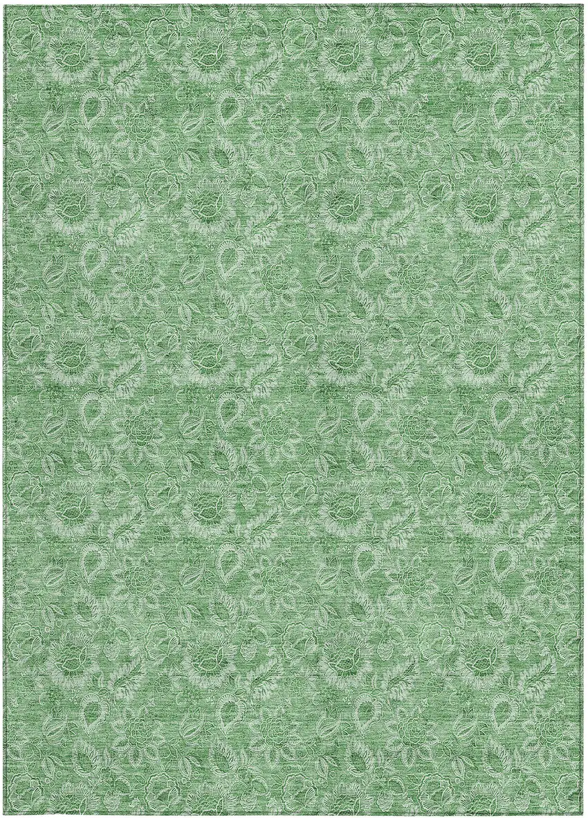 Green And Artichoke Green Floral Washable Indoor Outdoor Area Rug Photo 6
