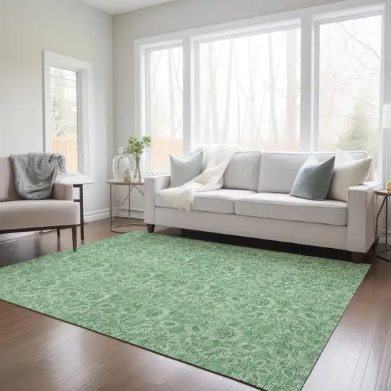 Green And Artichoke Green Floral Washable Indoor Outdoor Area Rug Photo 9