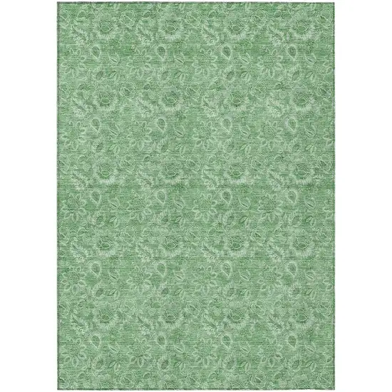 Green And Artichoke Green Floral Washable Indoor Outdoor Area Rug Photo 2