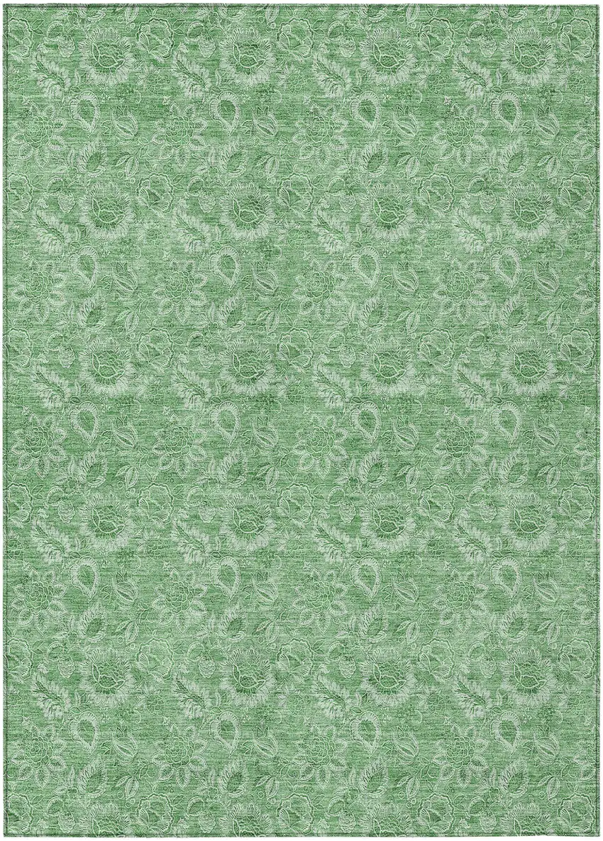Green And Artichoke Green Floral Washable Indoor Outdoor Area Rug Photo 2