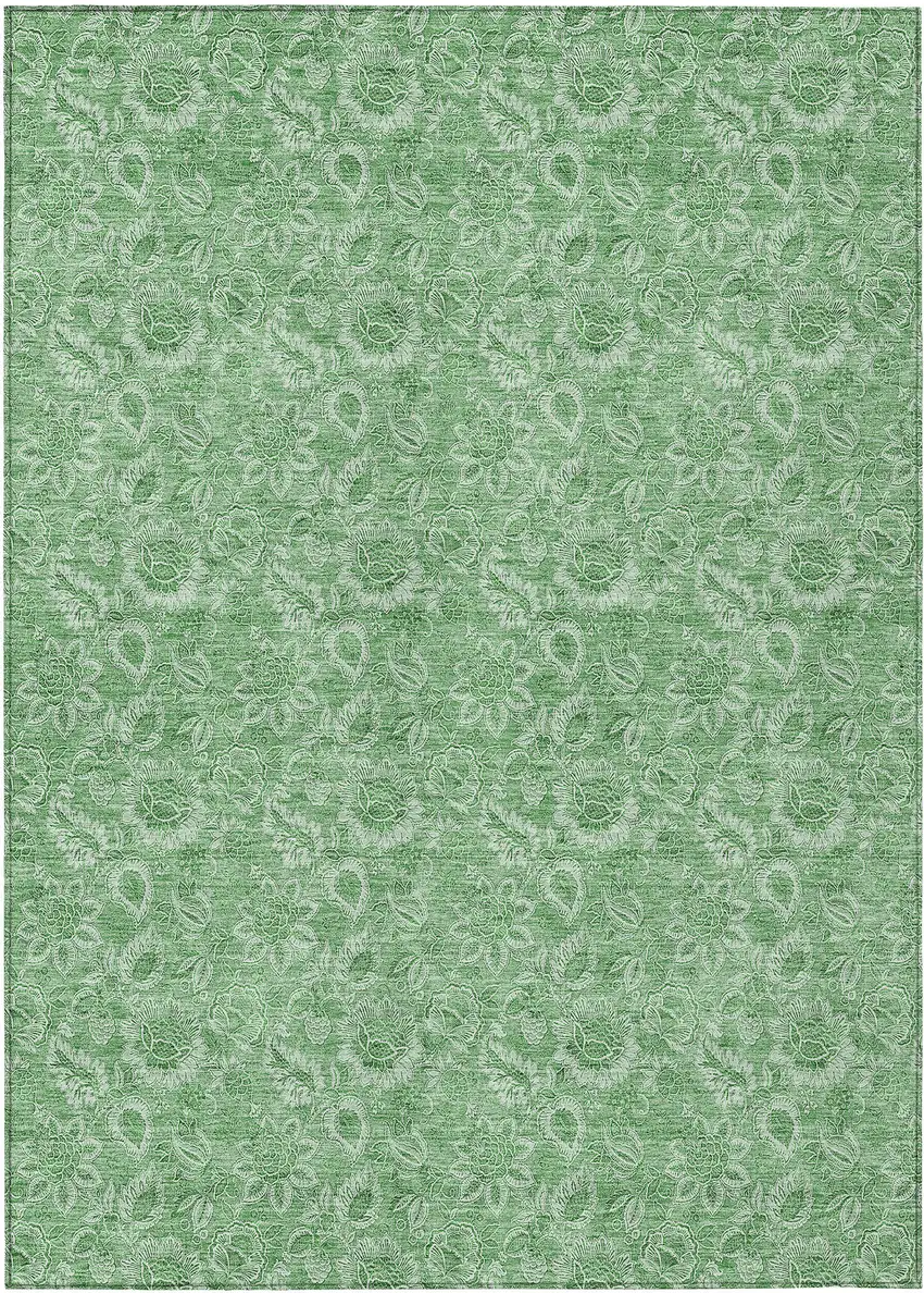 Green And Artichoke Green Floral Washable Indoor Outdoor Area Rug Photo 2