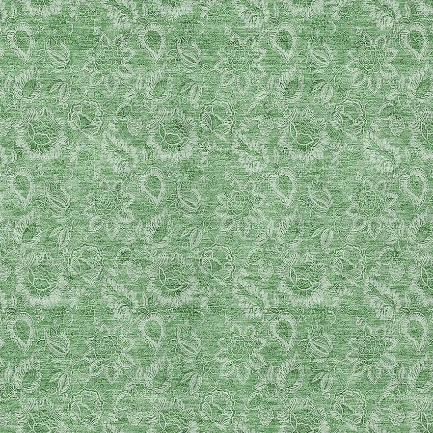 Green And Artichoke Green Floral Washable Indoor Outdoor Area Rug Photo 6