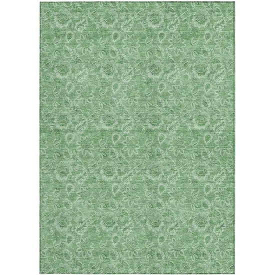 Green And Artichoke Green Floral Washable Indoor Outdoor Area Rug Photo 7
