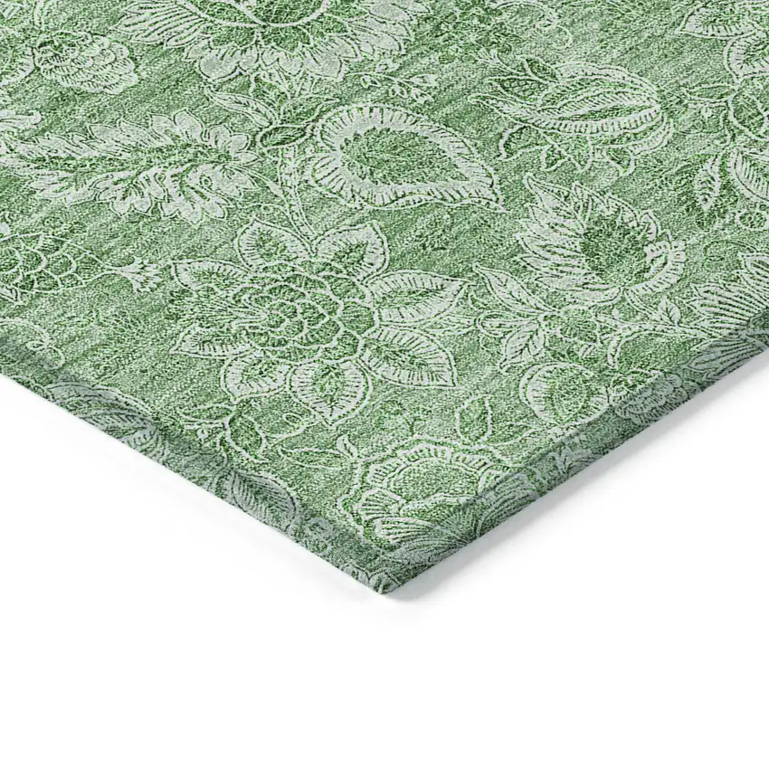 Green And Artichoke Green Floral Washable Indoor Outdoor Area Rug Photo 5