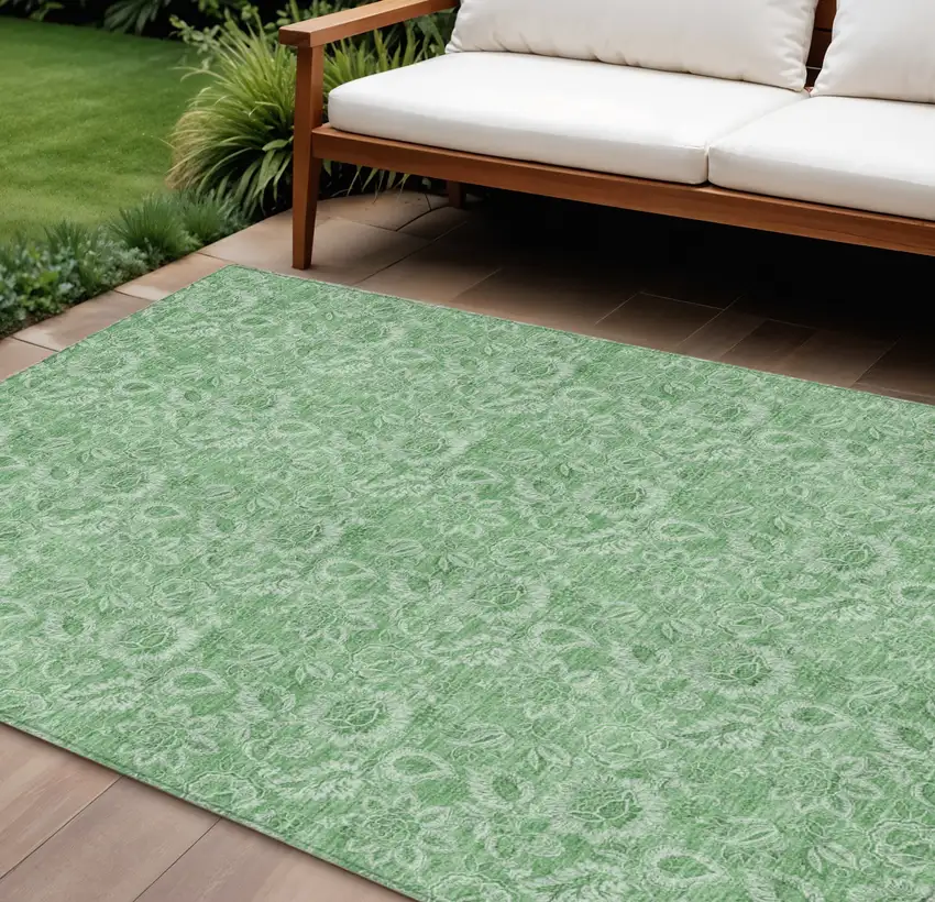Green And Artichoke Green Floral Washable Indoor Outdoor Area Rug Photo 1