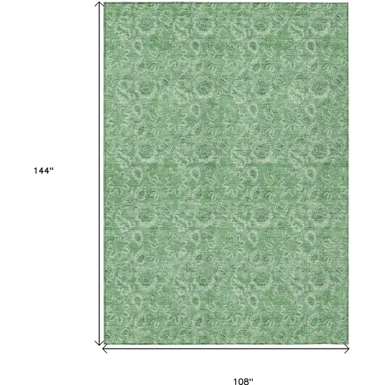 Green And Artichoke Green Floral Washable Indoor Outdoor Area Rug Photo 3