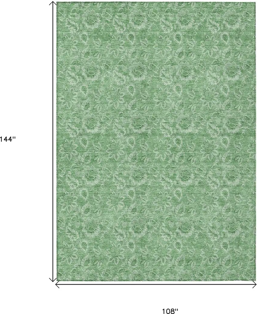 Green And Artichoke Green Floral Washable Indoor Outdoor Area Rug Photo 3