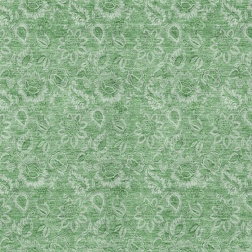 Green And Artichoke Green Floral Washable Indoor Outdoor Area Rug Photo 6