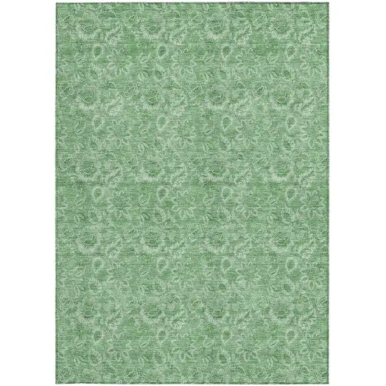 Green And Artichoke Green Floral Washable Indoor Outdoor Area Rug Photo 7