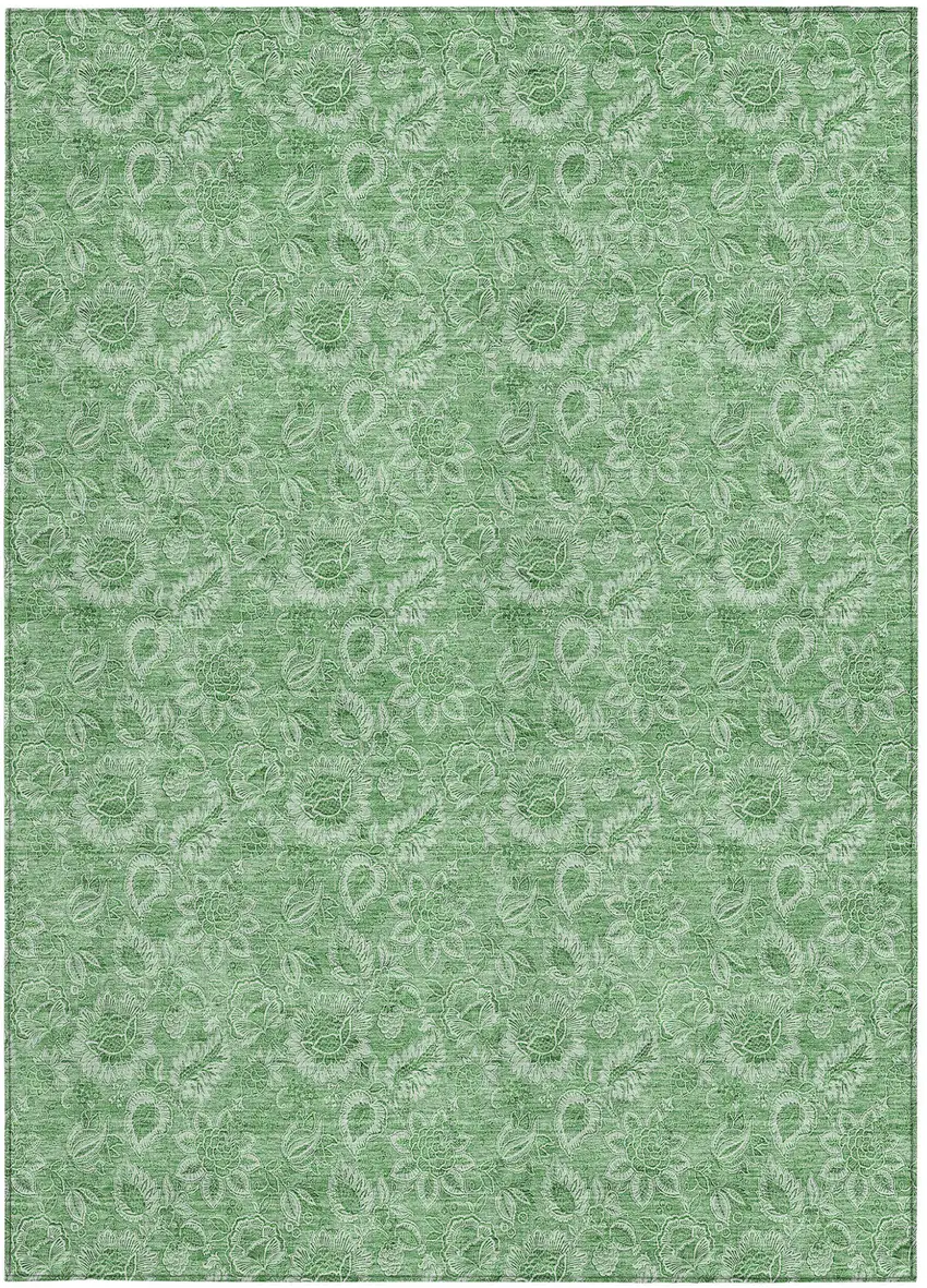 Green And Artichoke Green Floral Washable Indoor Outdoor Area Rug Photo 7