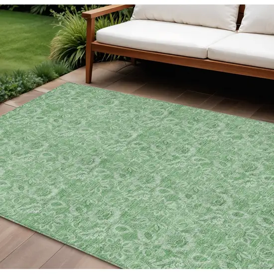 Green And Artichoke Green Floral Washable Indoor Outdoor Area Rug Photo 1