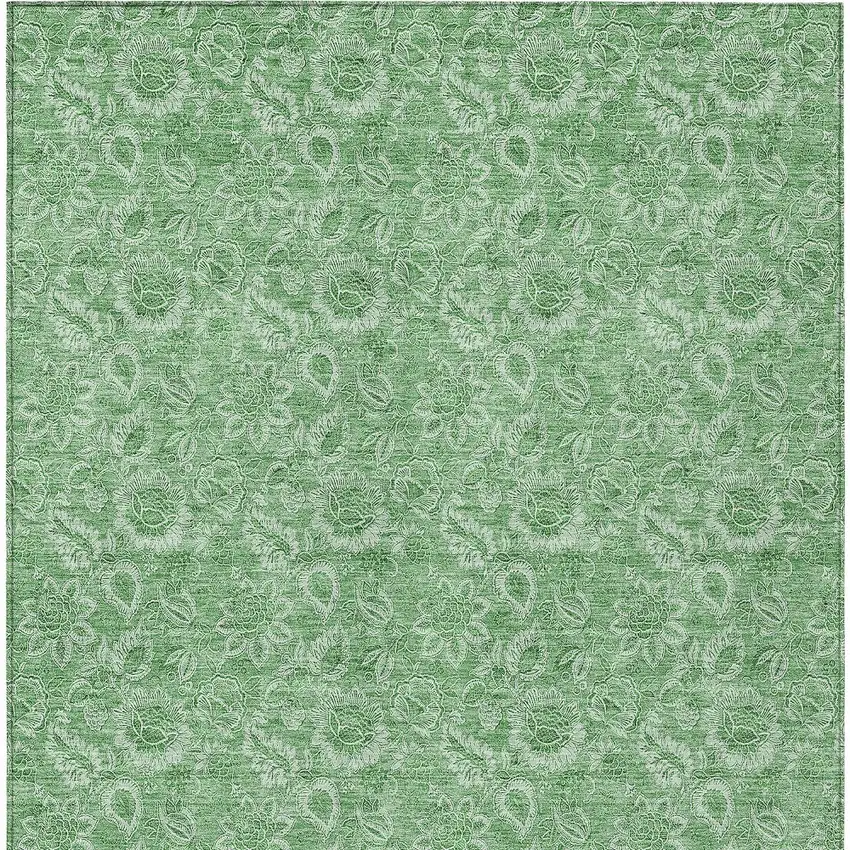 Green And Artichoke Green Floral Washable Indoor Outdoor Area Rug Photo 6