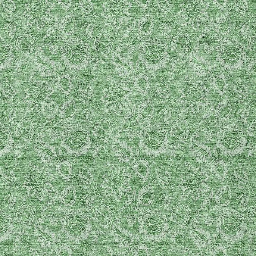 Green And Artichoke Green Floral Washable Indoor Outdoor Area Rug Photo 5