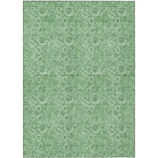 Green And Artichoke Green Floral Washable Indoor Outdoor Area Rug Photo 2