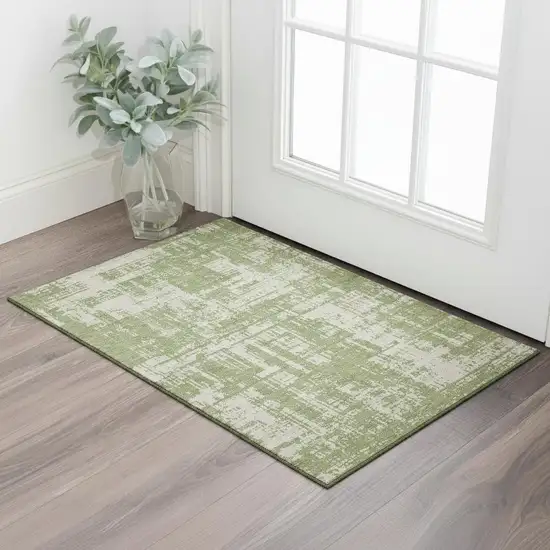 Green And Beige Abstract Washable Area Rug With UV Protection Photo 1