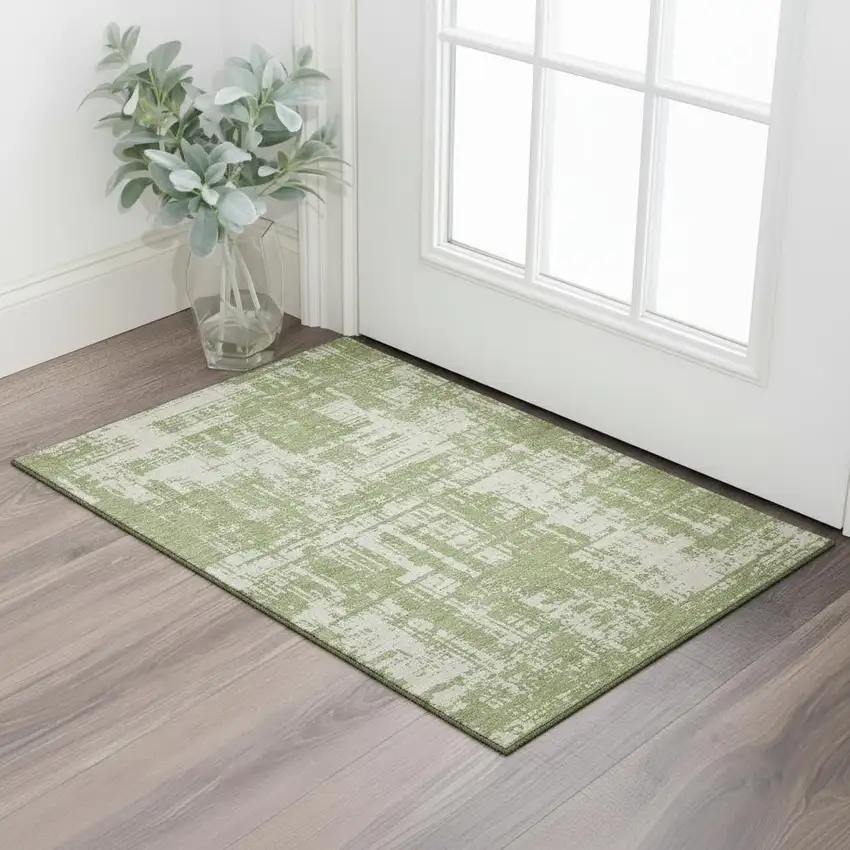 Green And Beige Abstract Washable Area Rug With UV Protection Photo 1