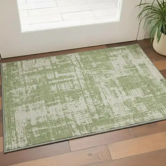 Green And Beige Abstract Washable Area Rug With UV Protection Photo 2