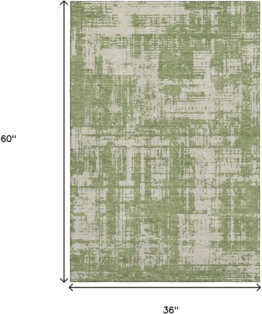 Green And Beige Abstract Washable Area Rug With UV Protection Photo 3