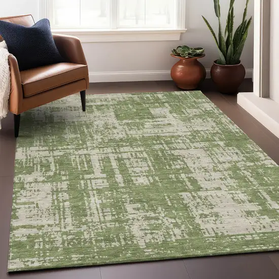 Green And Beige Abstract Washable Area Rug With UV Protection Photo 5