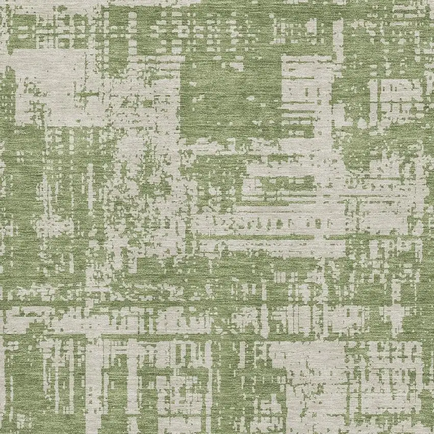 Green And Beige Abstract Washable Area Rug With UV Protection Photo 3