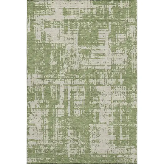 Green And Beige Abstract Washable Area Rug With UV Protection Photo 1