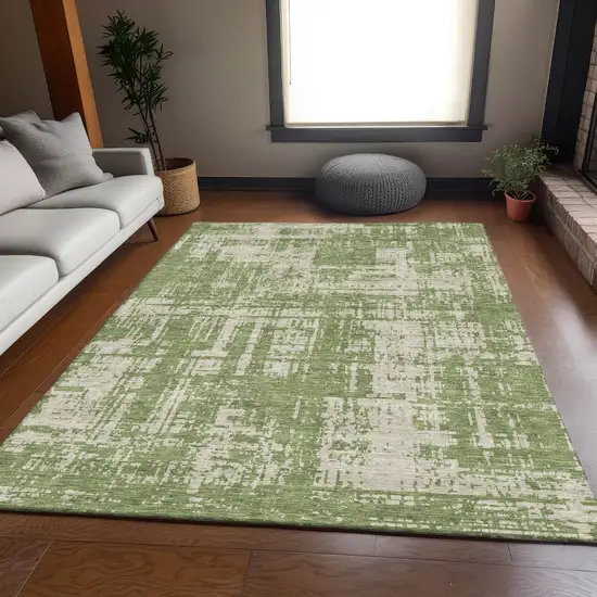 Green And Beige Abstract Washable Area Rug With UV Protection Photo 6