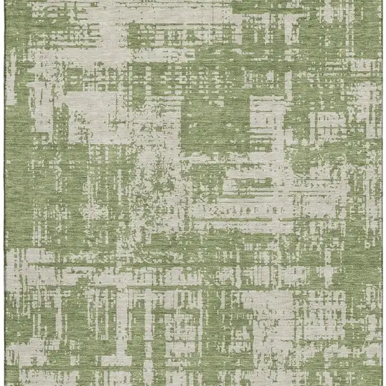 Green And Beige Abstract Washable Area Rug With UV Protection Photo 4