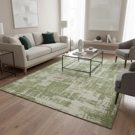 Green And Beige Abstract Washable Area Rug With UV Protection Photo 2