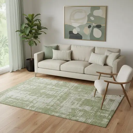 Green And Beige Abstract Washable Area Rug With UV Protection Photo 1