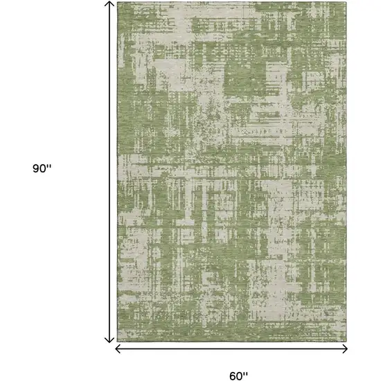 Green And Beige Abstract Washable Area Rug With UV Protection Photo 8