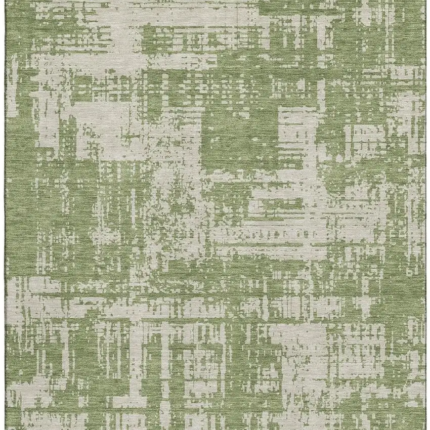 Green And Beige Abstract Washable Area Rug With UV Protection Photo 3