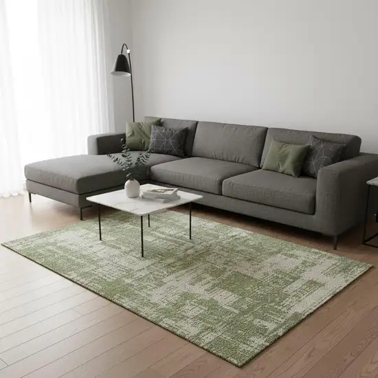 Green And Beige Abstract Washable Area Rug With UV Protection Photo 2