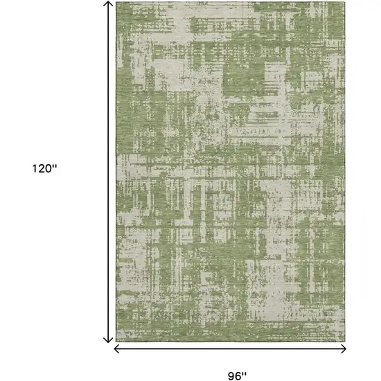 Green And Beige Abstract Washable Area Rug With UV Protection Photo 8