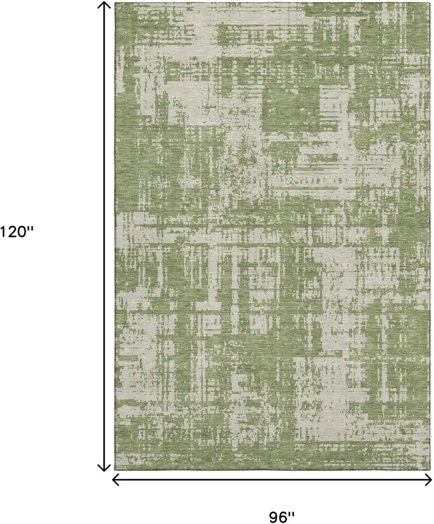 Green And Beige Abstract Washable Area Rug With UV Protection Photo 8