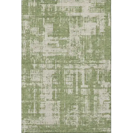 Green And Beige Abstract Washable Area Rug With UV Protection Photo 4