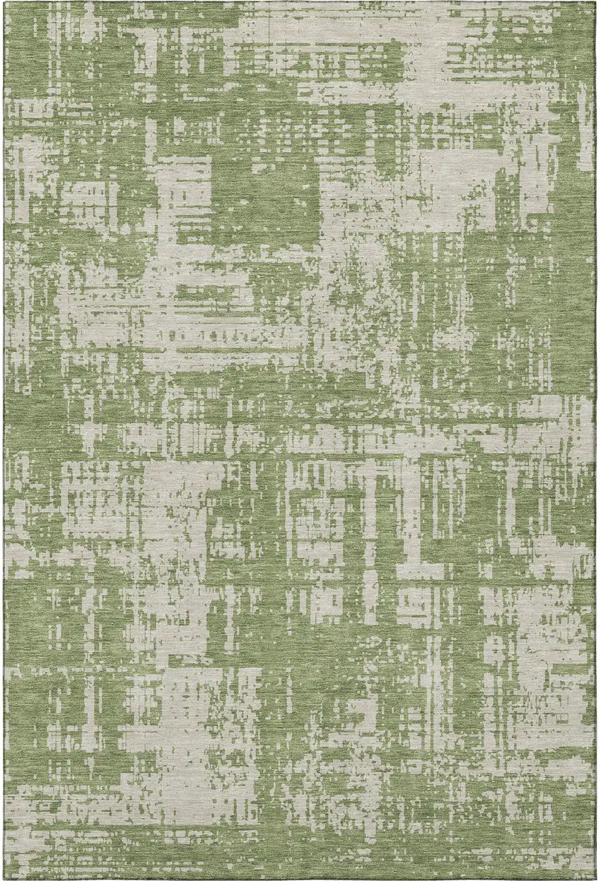 Green And Beige Abstract Washable Area Rug With UV Protection Photo 4