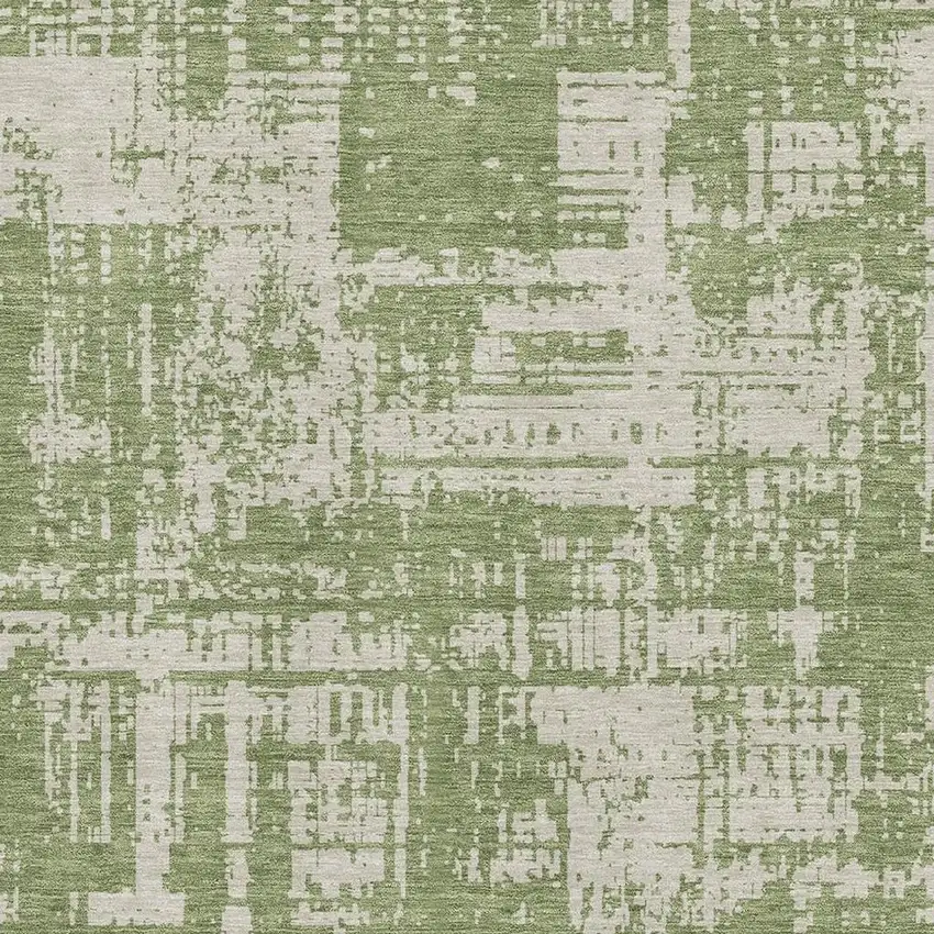 Green And Beige Abstract Washable Area Rug With UV Protection Photo 3