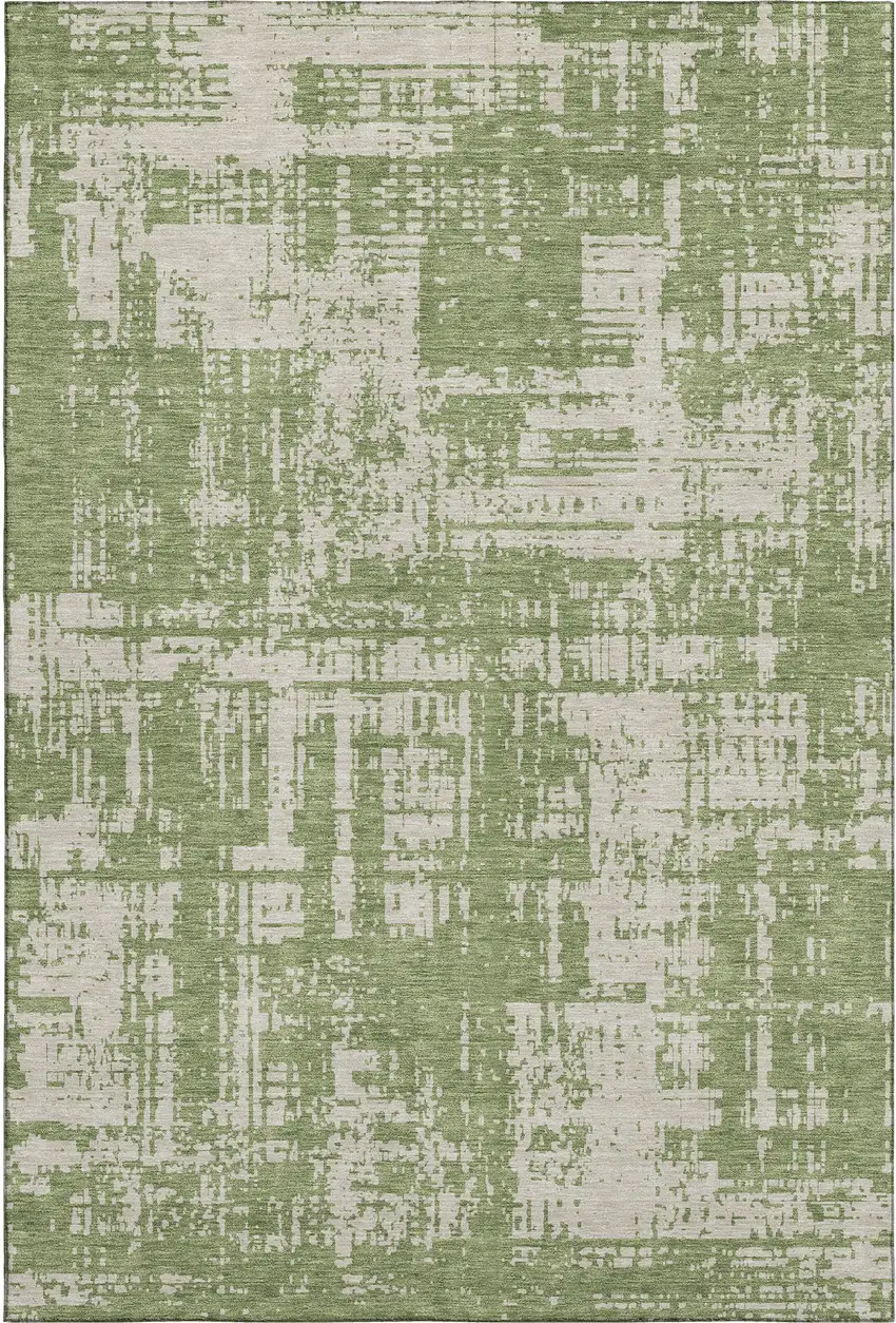 Green And Beige Abstract Washable Area Rug With UV Protection Photo 1